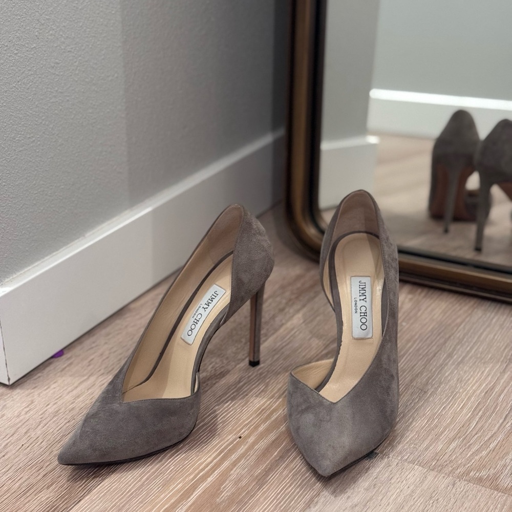 Jimmy Choo Taupe / Grey Suede Stiletto Pumps